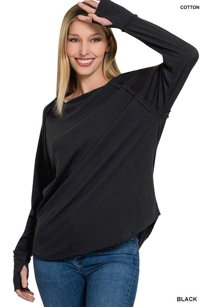 COTTON RAGLAN LONG SLEEVE THUMBHOLE TOP