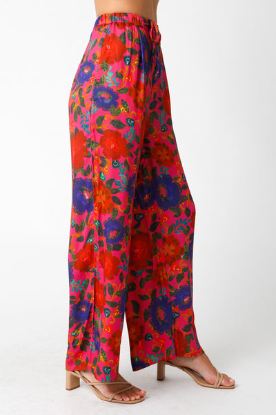 Floral Satin Feel Rayon Pants