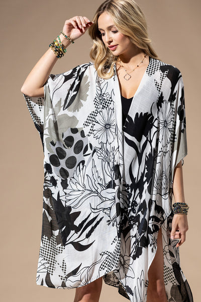 Grey Flowers LightWeight Summer Kimono
