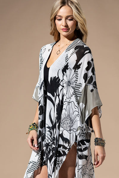 Grey Flowers LightWeight Summer Kimono