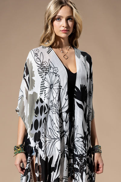 Grey Flowers LightWeight Summer Kimono