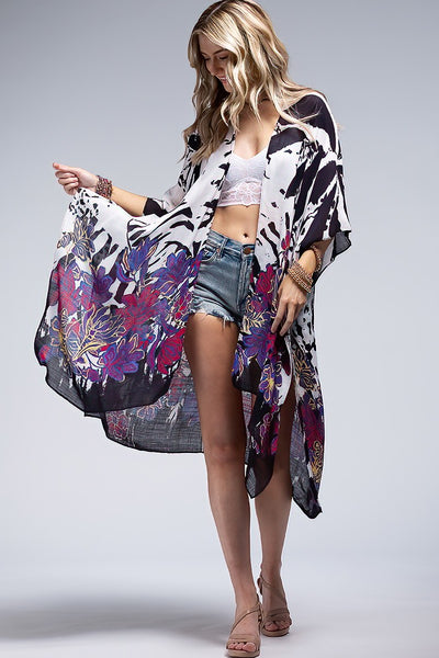 Monotone Flower LightWeight Summer Kimono