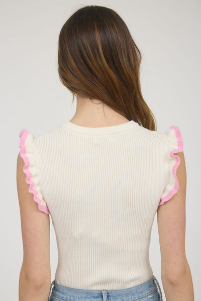 Contrast Ruffle Sleeve Knit Top