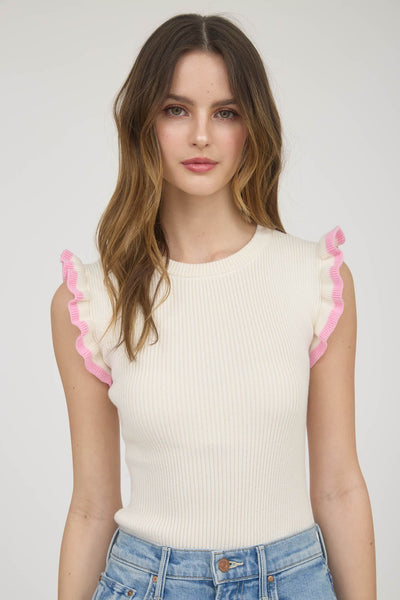 Contrast Ruffle Sleeve Knit Top
