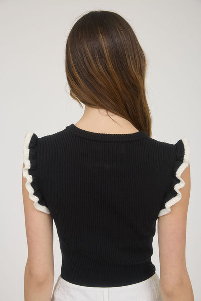 Contrast Ruffle Sleeve Knit Top
