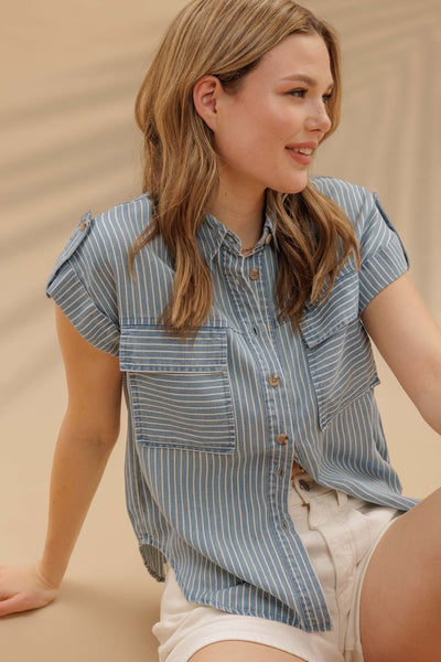 Chambray Striped Button Down Shirt