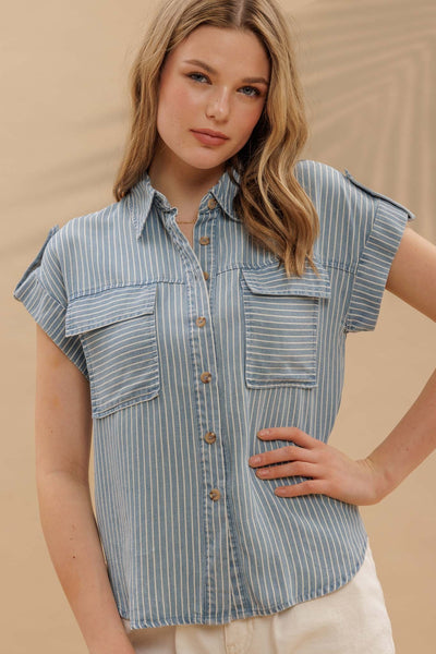Chambray Striped Button Down Shirt