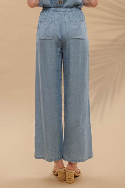 Chambray Drawstring Wide Leg Pants