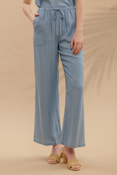 Chambray Drawstring Wide Leg Pants