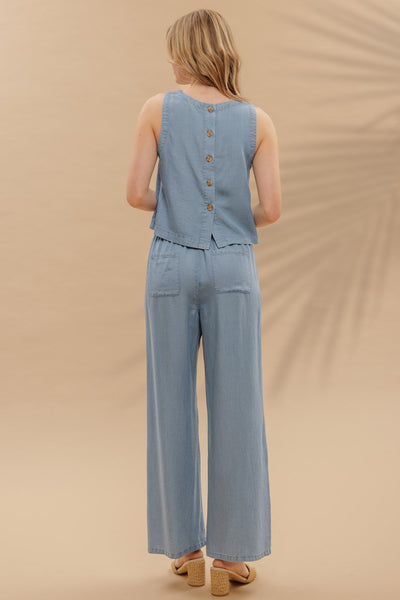 Chambray Drawstring Wide Leg Pants
