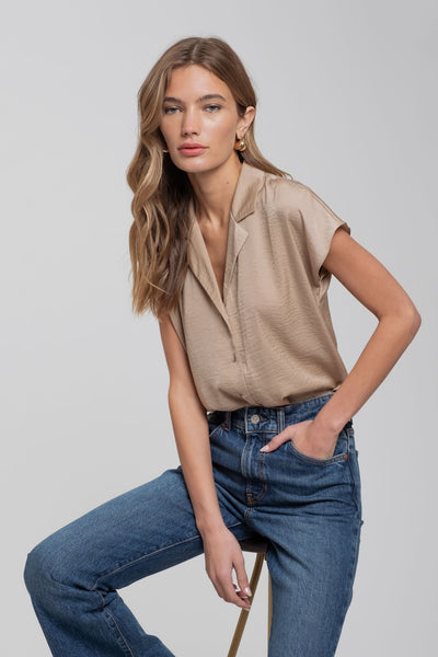 Satin Feel Drop Shoulder Collared Button Down Shirt