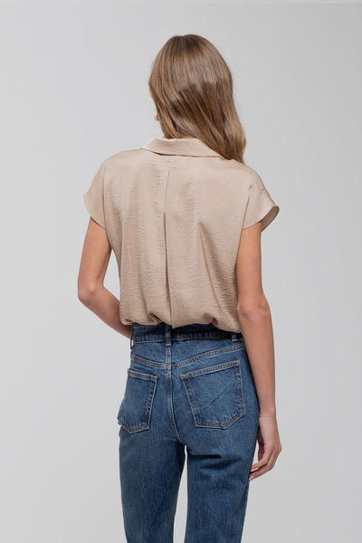 Satin Feel Drop Shoulder Collared Button Down Shirt