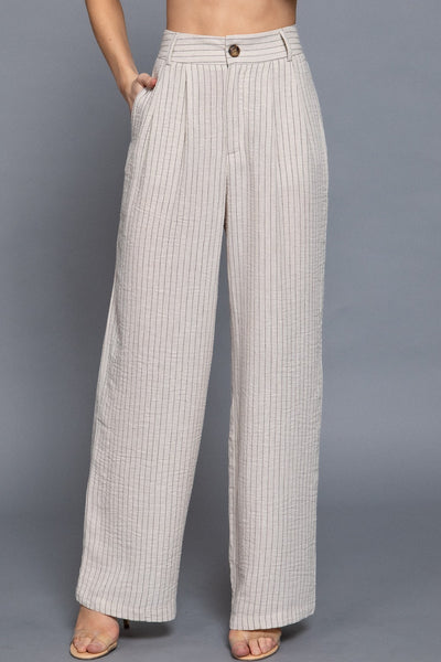 Linen Effect Straight Striped Pants