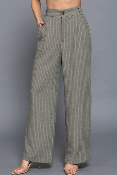 Linen Effect Straight Striped Pants