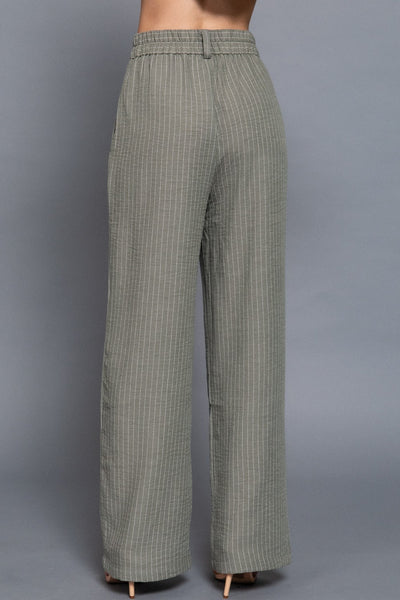 Linen Effect Straight Striped Pants