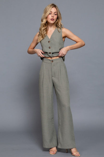 Linen Effect Straight Striped Pants