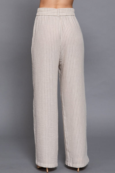 Linen Effect Straight Striped Pants