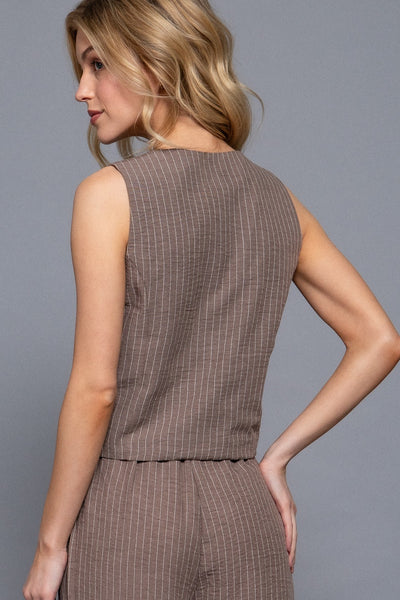 Linen Effect Striped Vest
