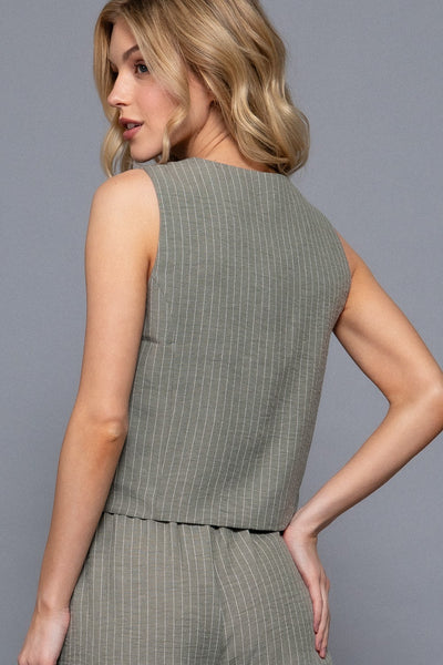 Linen Effect Striped Vest