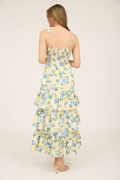 Floral Sleeveless Ruffle Tiered Midi Dress