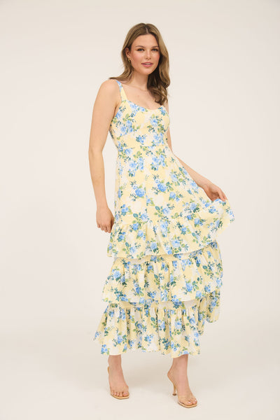 Floral Sleeveless Ruffle Tiered Midi Dress