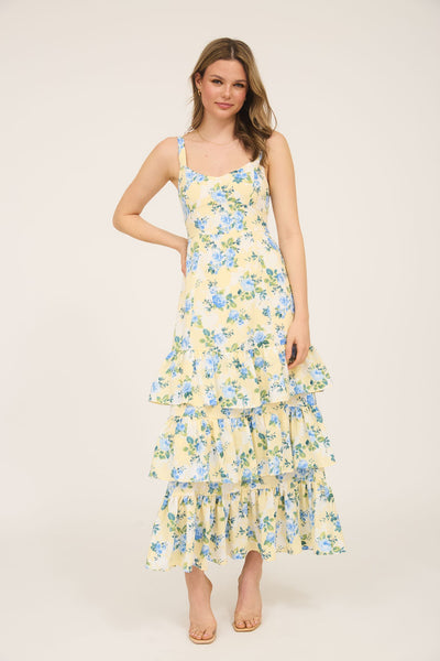 Floral Sleeveless Ruffle Tiered Midi Dress