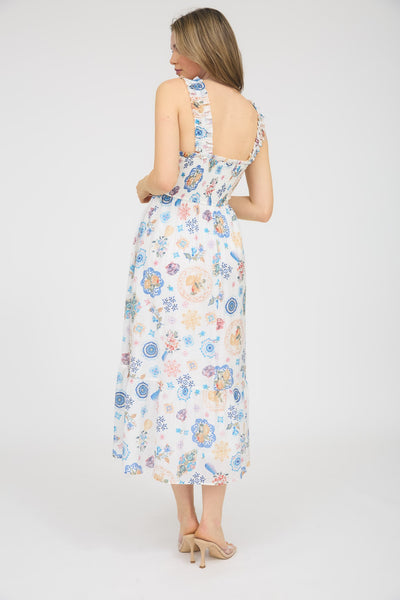 Fruit Smocked Sleeveless Midi Dress