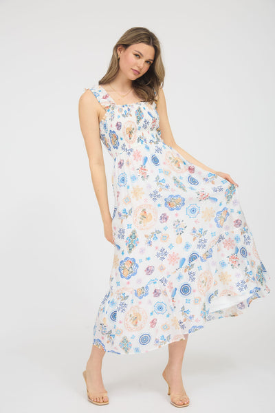 Fruit Smocked Sleeveless Midi Dress