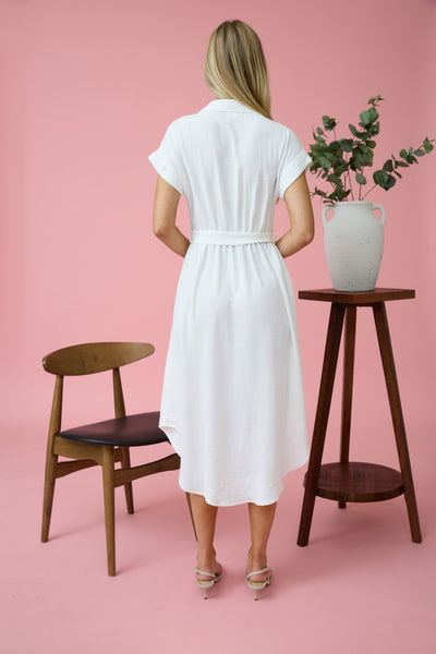Soft & Stretch Collared Button Down Belted Midi Dress