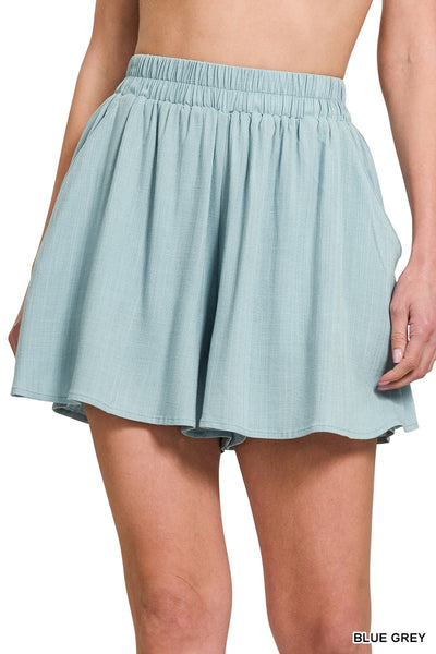 Linen Blend Elastic Band Shorts