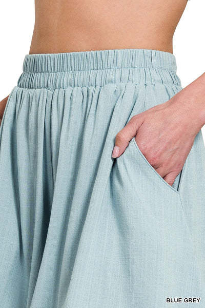 Linen Blend Elastic Band Shorts