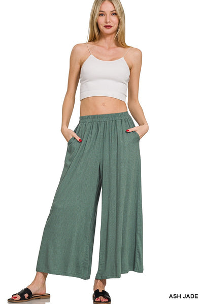 Linen Blend Elastic Band Pants