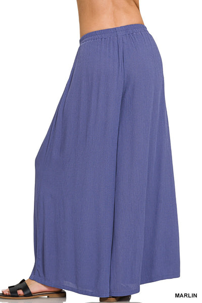 Rayon Crinkle Wide Pants With Pockets