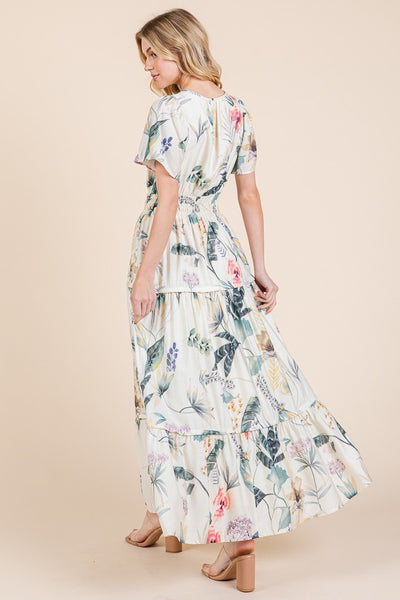 Floral Split Neck Tiered Maxi Dress