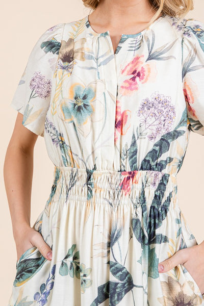 Floral Split Neck Tiered Maxi Dress