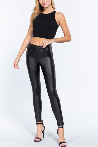 PU Faux Leather Coated Long Pants