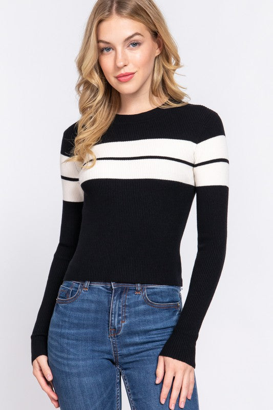 Long Sleeve Knit Striped Sweater