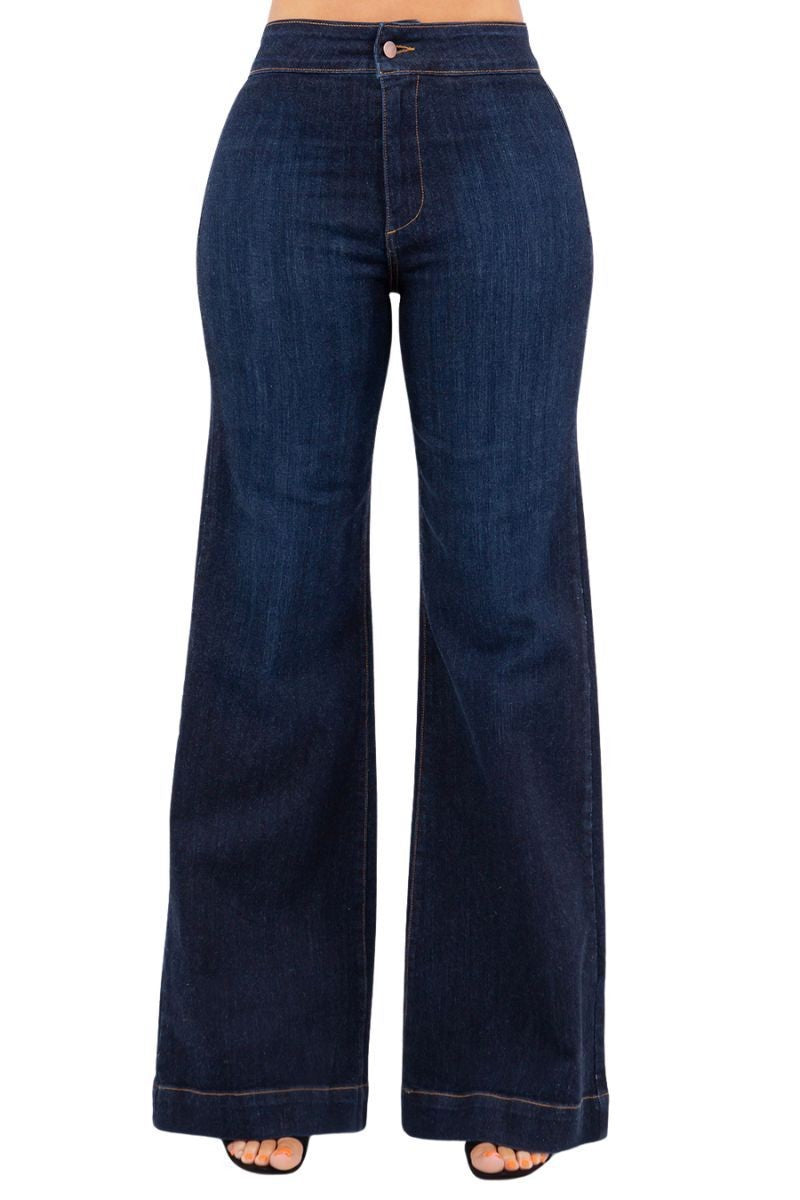 32 Super Stretch Wide Leg Flare Jeans Dark Wash