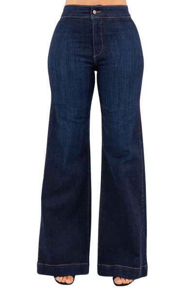 32 Super Stretch Wide Leg Flare Jeans Dark Wash