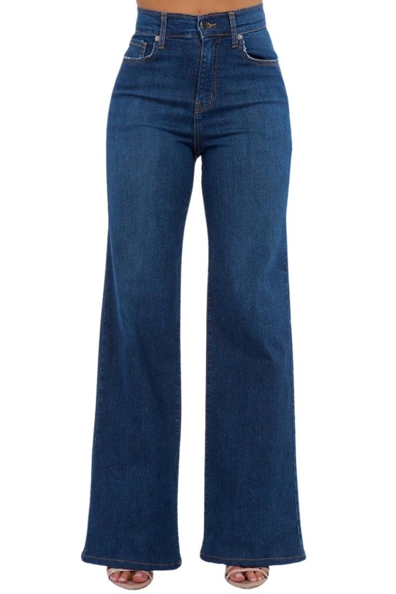 Super Stretch & High Rise Wide Leg Jeans In Dark Wash