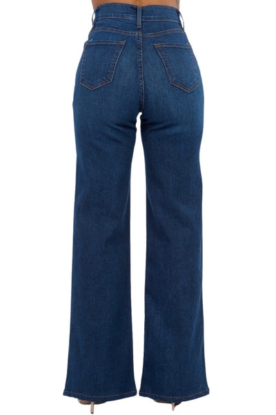 Super Stretch & High Rise Wide Leg Jeans In Dark Wash