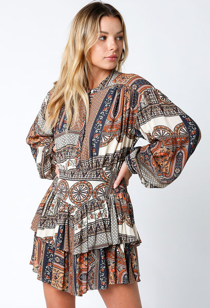 Linen Effect Double Layer Ruffle Dress