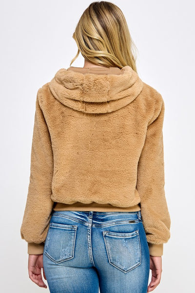 Faux Fur Hood Zip Up Jacket