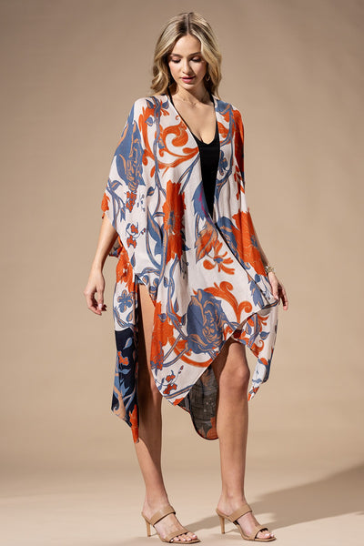 Orange Blue Multi LightWeight Summer Kimono