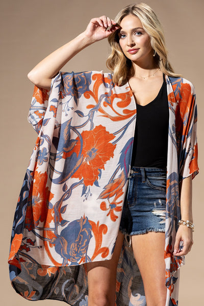 Orange Blue Multi LightWeight Summer Kimono