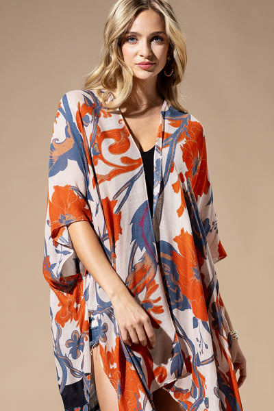 Orange Blue Multi LightWeight Summer Kimono