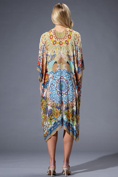 Gold Blue Mandala LightWeight Summer Kimono