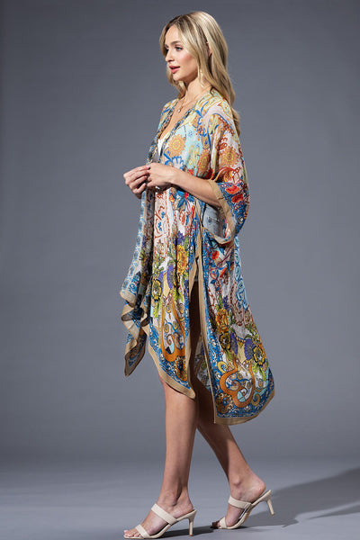 Gold Blue Mandala LightWeight Summer Kimono