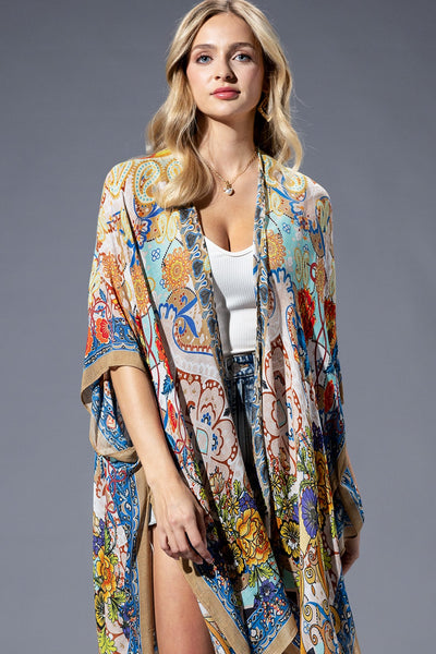 Gold Blue Mandala LightWeight Summer Kimono