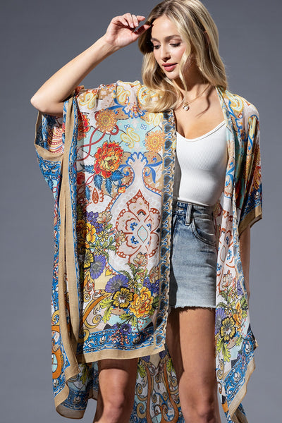 Gold Blue Mandala LightWeight Summer Kimono
